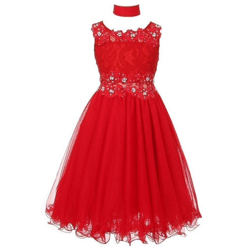 Lace Mesh Rhinestone Wired Flower Girl Dress 4-20 - SophiasStyle.com